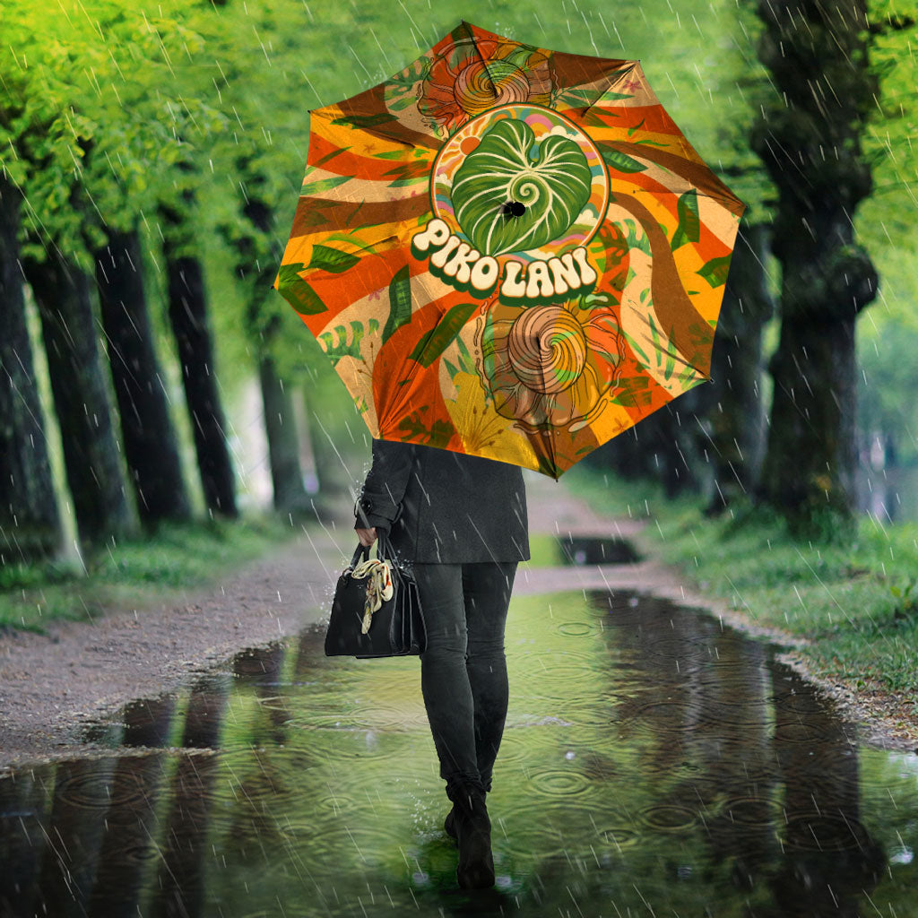 Hawaiian Piko Lani Cultivate I Ka Piko Aloha Umbrella Retro Psychedelic Taro Leaf - Hibiscus Flowers TS04 - Polynesian Pride
