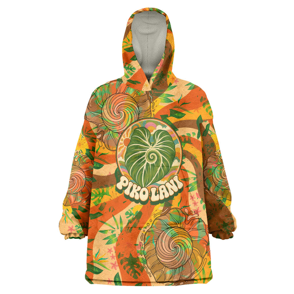Hawaiian Piko Lani Cultivate I Ka Piko Aloha Wearable Blanket Hoodie Retro Psychedelic Taro Leaf - Hibiscus Flowers TS04 One Size Orange Green - Polynesian Pride