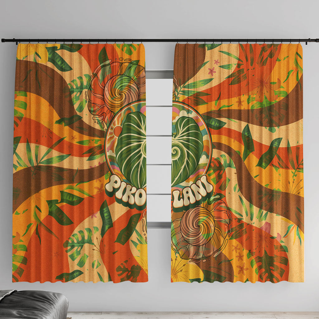 Hawaiian Piko Lani Cultivate I Ka Piko Aloha Window Curtain Retro Psychedelic Taro Leaf - Hibiscus Flowers TS04 With Hooks Orange Green - Polynesian Pride