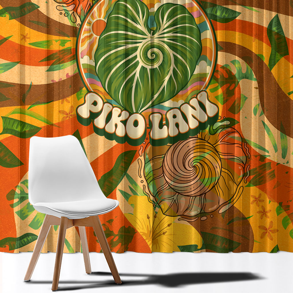 Hawaiian Piko Lani Cultivate I Ka Piko Aloha Window Curtain Retro Psychedelic Taro Leaf - Hibiscus Flowers TS04 - Polynesian Pride