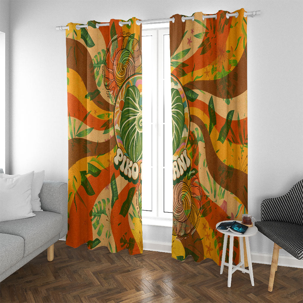 Hawaiian Piko Lani Cultivate I Ka Piko Aloha Window Curtain Retro Psychedelic Taro Leaf - Hibiscus Flowers TS04 With Grommets Orange Green - Polynesian Pride