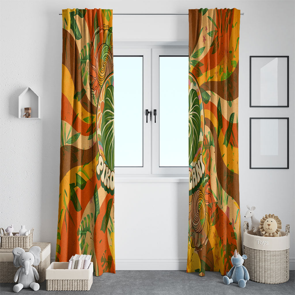 Hawaiian Piko Lani Cultivate I Ka Piko Aloha Window Curtain Retro Psychedelic Taro Leaf - Hibiscus Flowers TS04 - Polynesian Pride