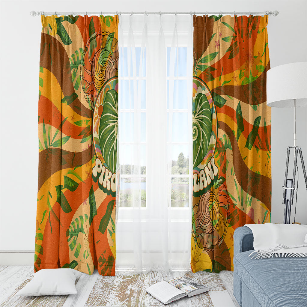 Hawaiian Piko Lani Cultivate I Ka Piko Aloha Window Curtain Retro Psychedelic Taro Leaf - Hibiscus Flowers TS04 - Polynesian Pride