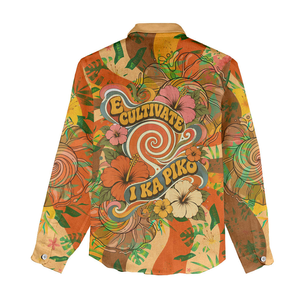 Hawaiian Piko Lani Cultivate I Ka Piko Aloha Women Casual Shirt Retro Psychedelic Taro Leaf - Hibiscus Flowers TS04 - Polynesian Pride