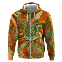 Hawaiian Piko Lani Cultivate I Ka Piko Aloha Zip Hoodie Retro Psychedelic Taro Leaf - Hibiscus Flowers TS04 Zip Hoodie Orange Green - Polynesian Pride