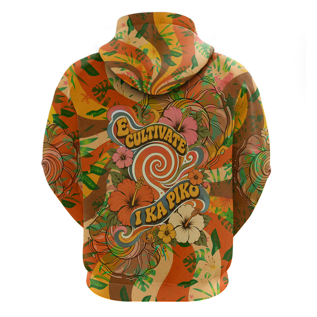 Hawaiian Piko Lani Cultivate I Ka Piko Aloha Zip Hoodie Retro Psychedelic Taro Leaf - Hibiscus Flowers TS04 - Polynesian Pride