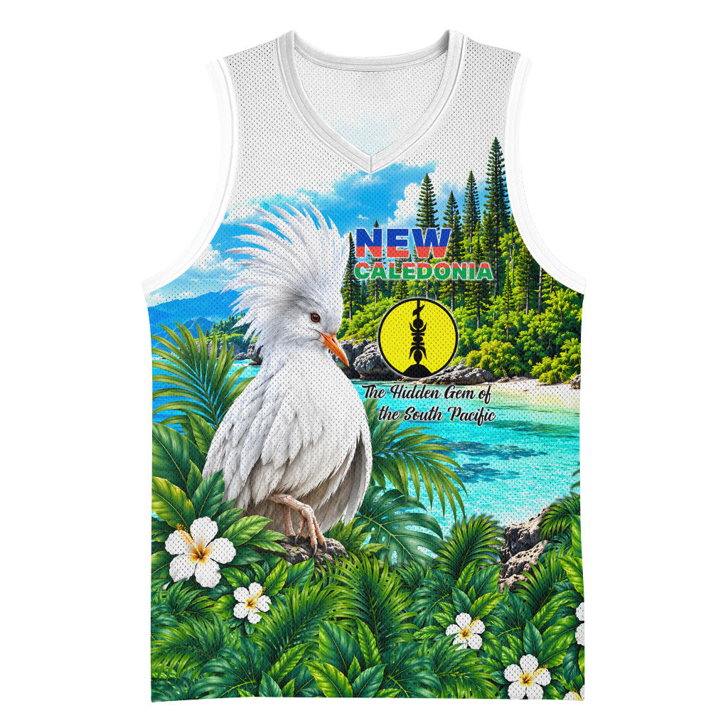 New Caledonia Kagu Bird Nature Basketball Jersey South Pacific Hidden Gem Tropical Landscape TS04 Unisex Green White - Polynesian Pride