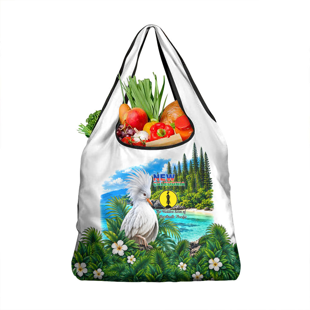New Caledonia Kagu Bird Nature Grocery Bag South Pacific Hidden Gem Tropical Landscape TS04 1-pack One Size Green White - Polynesian Pride