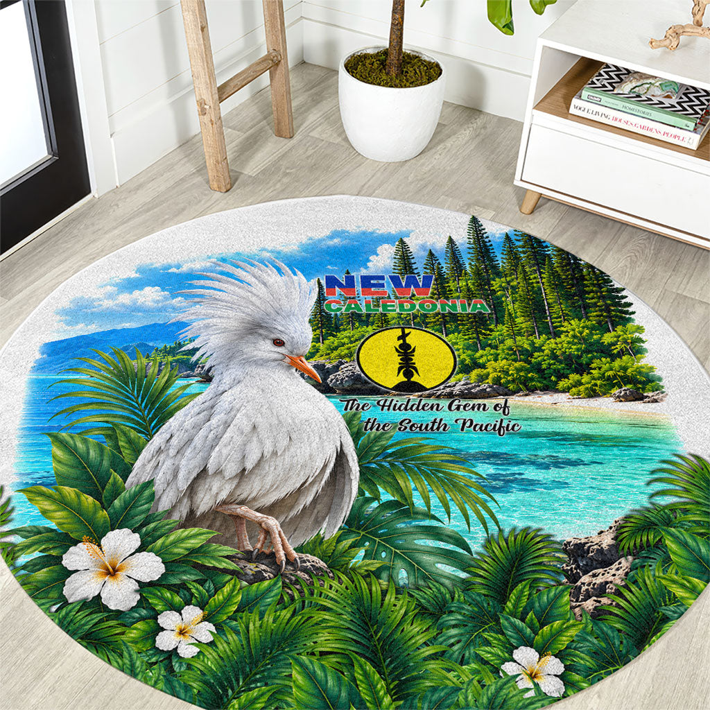 New Caledonia Kagu Bird Nature Round Carpet South Pacific Hidden Gem Tropical Landscape TS04 Green White - Polynesian Pride
