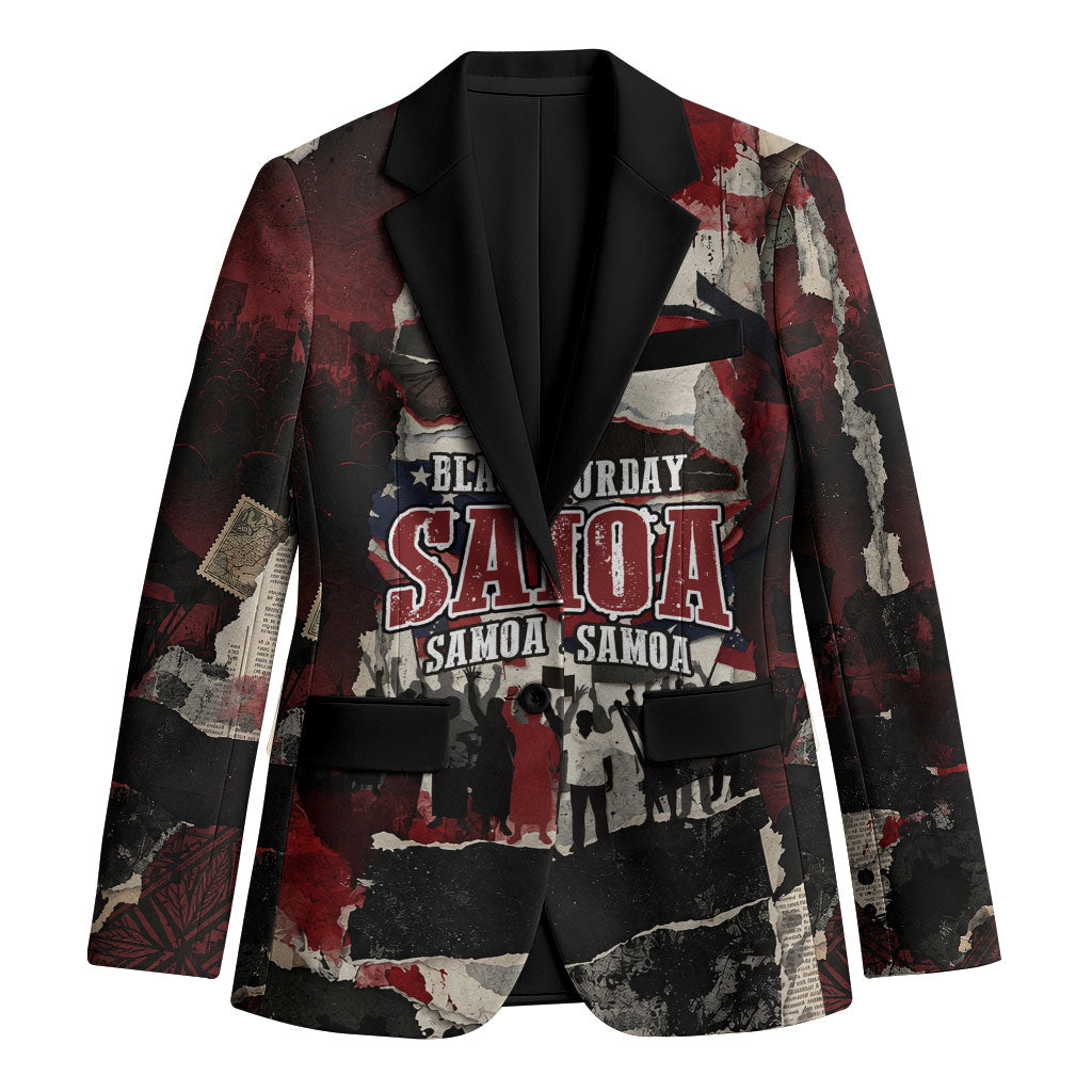 Samoa Black Saturday 1929 Blazer Mau Movement Vintage Newspaper Grunge Polynesian TS04 Unisex Black Red - Polynesian Pride