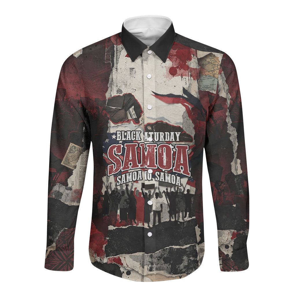 Samoa Black Saturday 1929 Long Sleeve Button Shirt Mau Movement Vintage Newspaper Grunge Polynesian