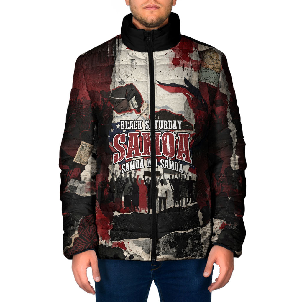 Samoa Black Saturday 1929 Padded Jacket Mau Movement Vintage Newspaper Grunge Polynesian TS04 Men Black Red - Polynesian Pride