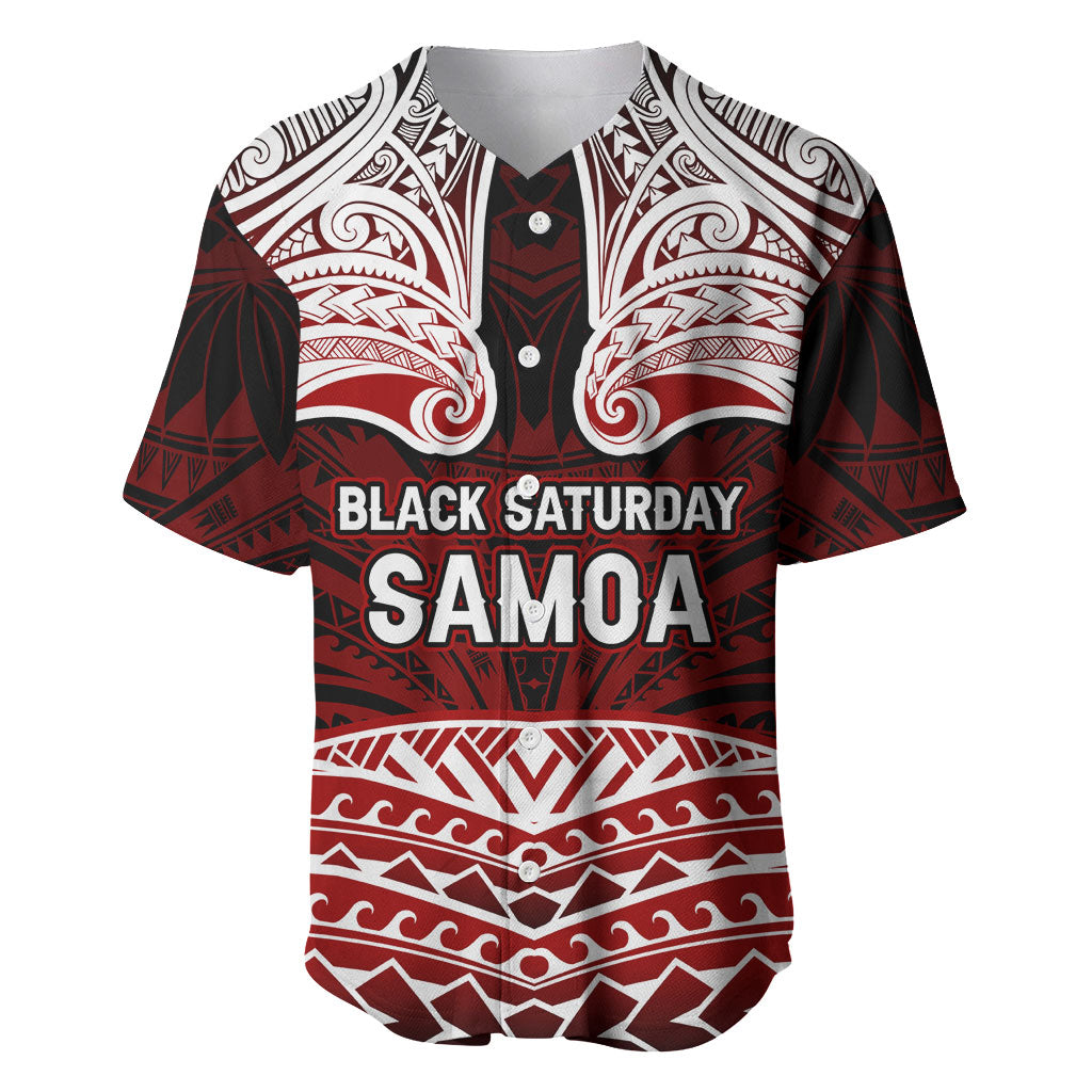 Samoa Black Saturday Mau Movement Baseball Jersey Polynesian Tribal Pattern Coat Of Arms Graphic Art