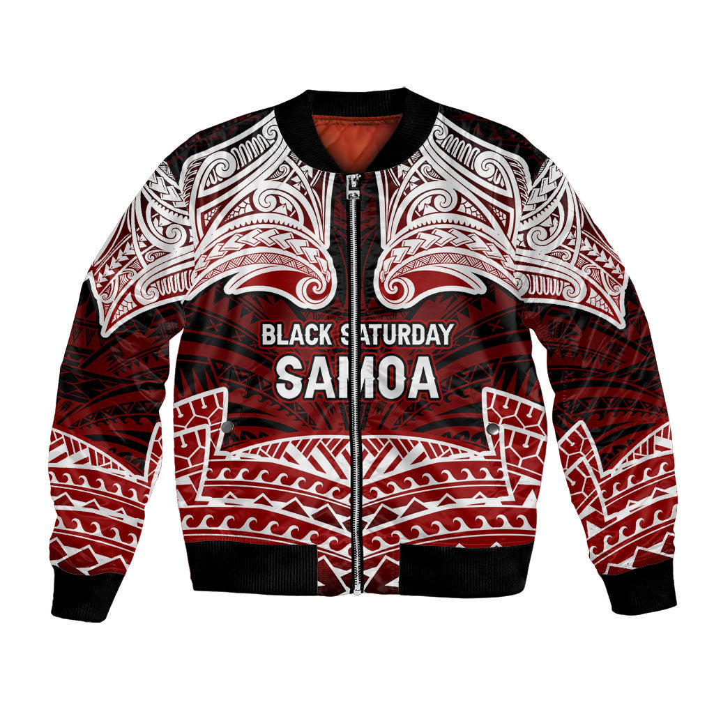 Samoa Black Saturday Mau Movement Bomber Jacket Polynesian Tribal Pattern Coat Of Arms Graphic Art TS04 Unisex Red White - Polynesian Pride