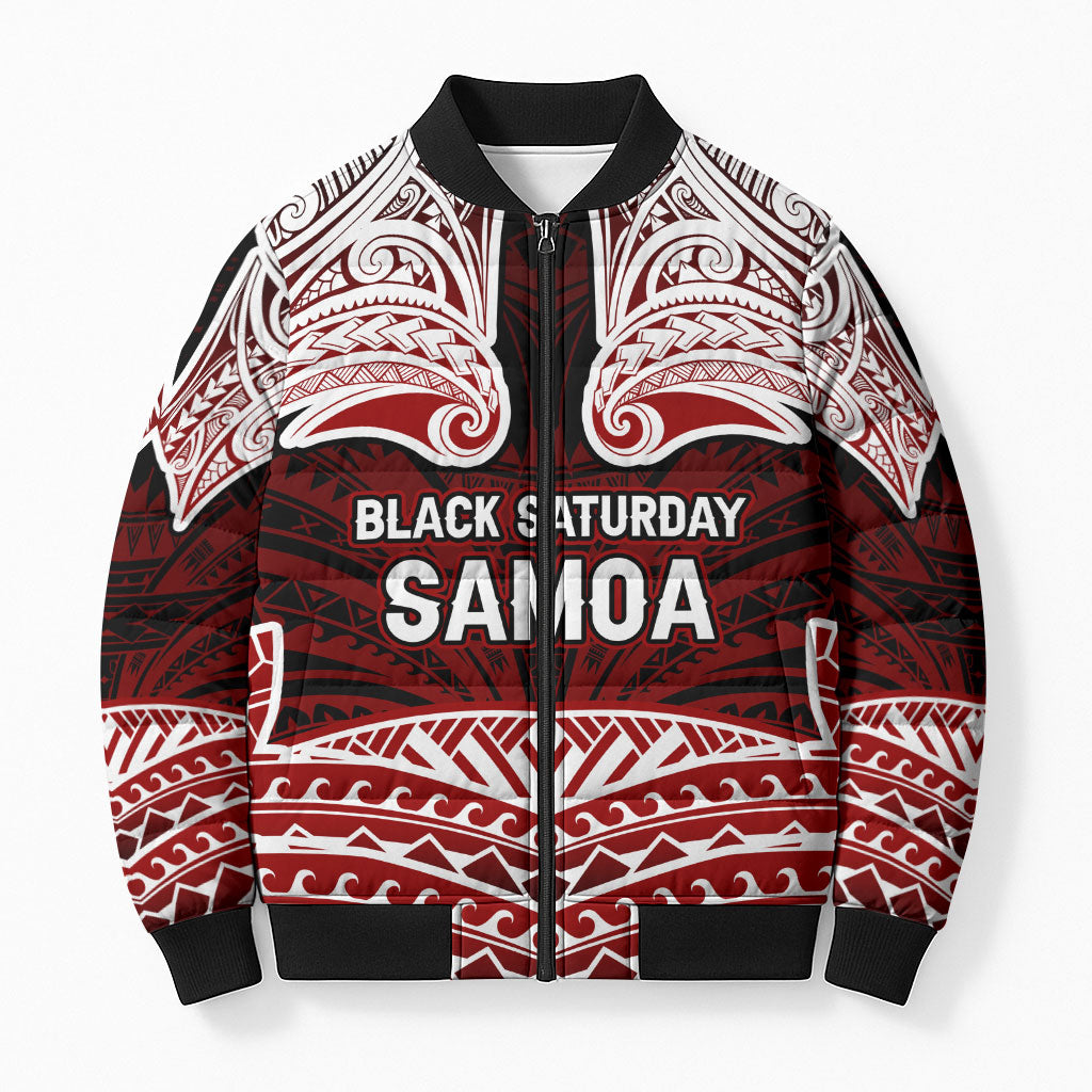 Samoa Black Saturday Mau Movement Bomber Puffer Jacket Polynesian Tribal Pattern Coat Of Arms Graphic Art
