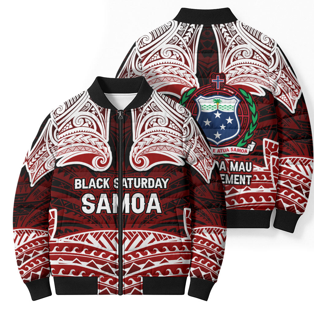 Samoa Black Saturday Mau Movement Bomber Puffer Jacket Polynesian Tribal Pattern Coat Of Arms Graphic Art TS04 - Polynesian Pride