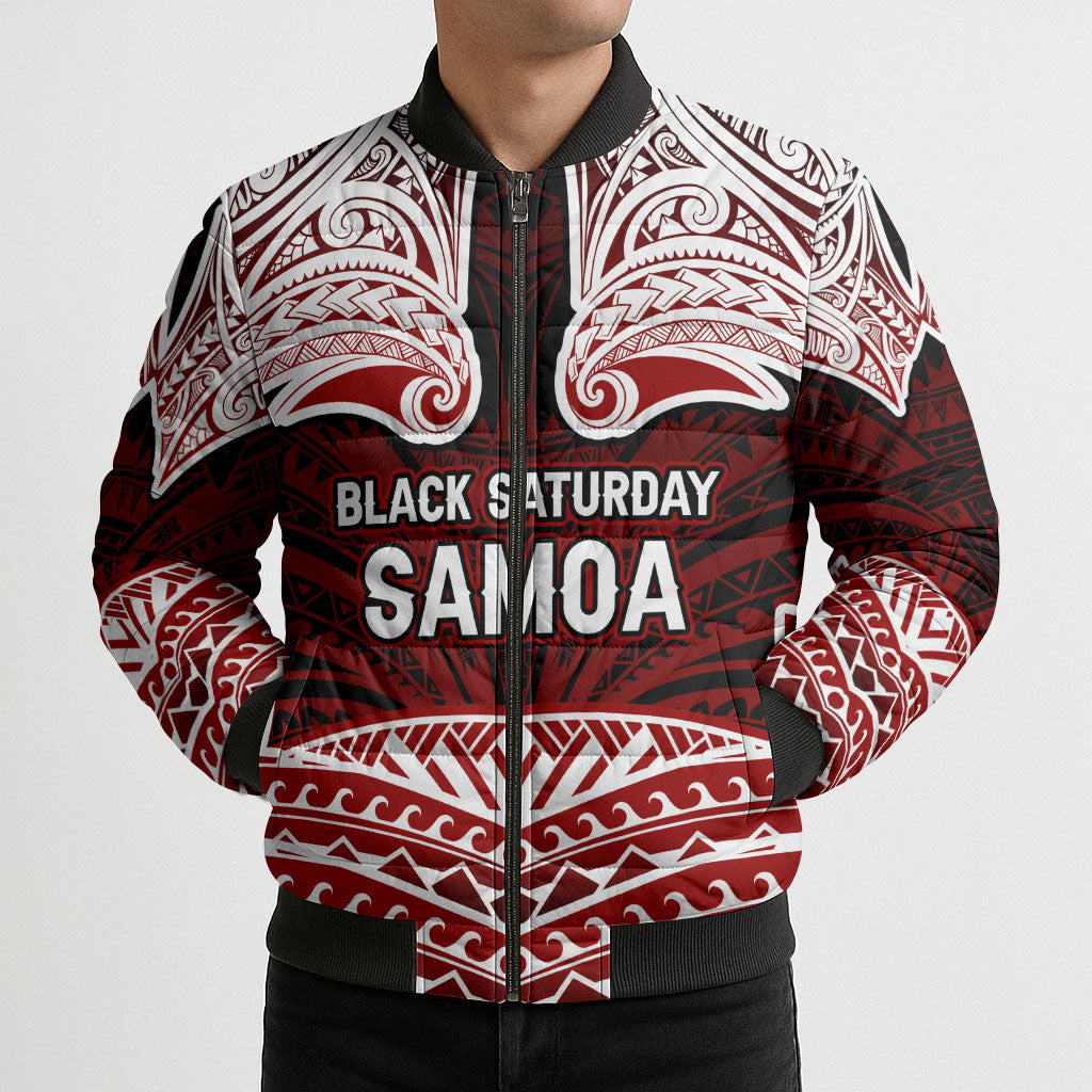 Samoa Black Saturday Mau Movement Bomber Puffer Jacket Polynesian Tribal Pattern Coat Of Arms Graphic Art TS04 - Polynesian Pride