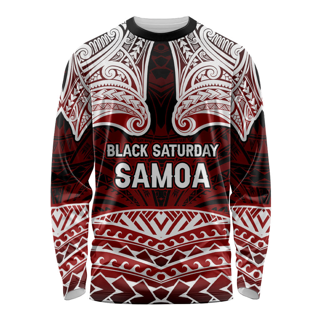 Samoa Black Saturday Mau Movement Long Sleeve Shirt Polynesian Tribal Pattern Coat Of Arms Graphic Art