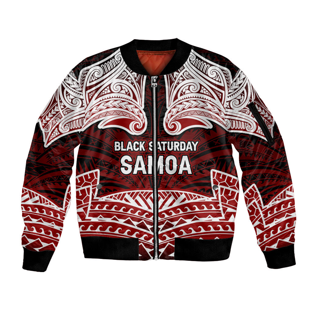 Samoa Black Saturday Mau Movement Sleeve Zip Bomber Jacket Polynesian Tribal Pattern Coat Of Arms Graphic Art TS04 Unisex Red White - Polynesian Pride