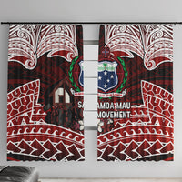 Samoa Black Saturday Mau Movement Window Curtain Polynesian Tribal Pattern Coat Of Arms Graphic Art TS04 With Hooks Red White - Polynesian Pride