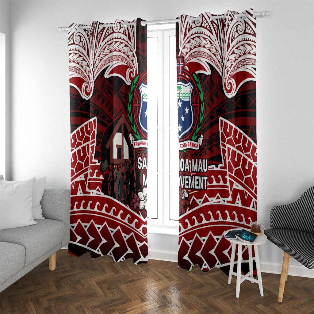 Samoa Black Saturday Mau Movement Window Curtain Polynesian Tribal Pattern Coat Of Arms Graphic Art TS04 With Grommets Red White - Polynesian Pride