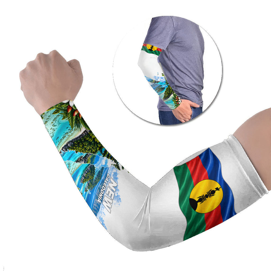 New Caledonia Kanak Flag Landscape Arm Sleeves Tropical Island Nature Floral TS04 Set of 2 White Green - Polynesian Pride