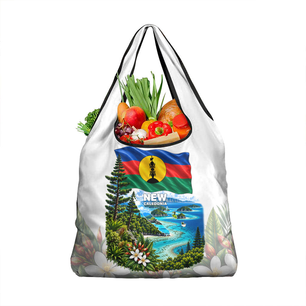New Caledonia Kanak Flag Landscape Grocery Bag Tropical Island Nature Floral TS04 1-pack One Size White Green - Polynesian Pride