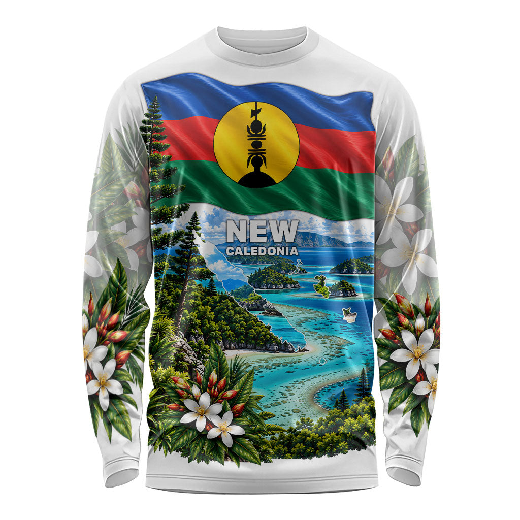 New Caledonia Kanak Flag Landscape Long Sleeve Shirt Tropical Island Nature Floral