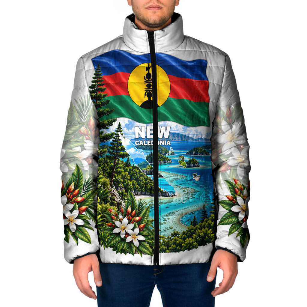 New Caledonia Kanak Flag Landscape Padded Jacket Tropical Island Nature Floral TS04 Men White Green - Polynesian Pride