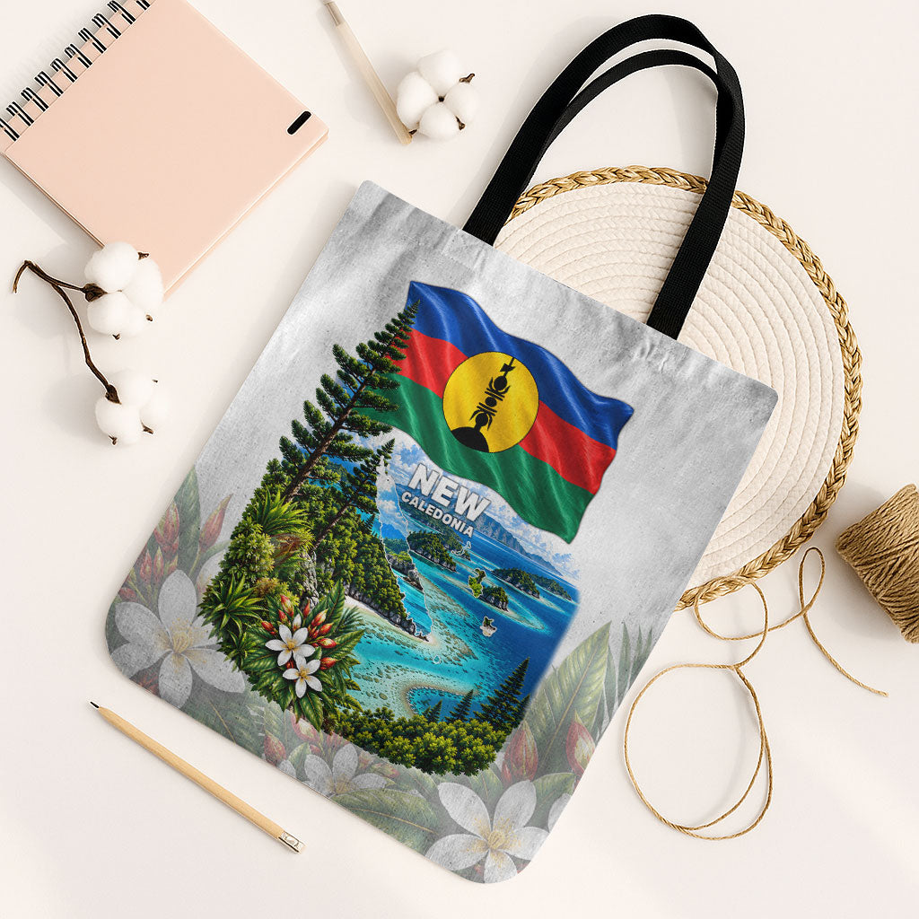 New Caledonia Kanak Flag Landscape Tote Bag Tropical Island Nature Floral TS04 Black Strap One Size White Green - Polynesian Pride