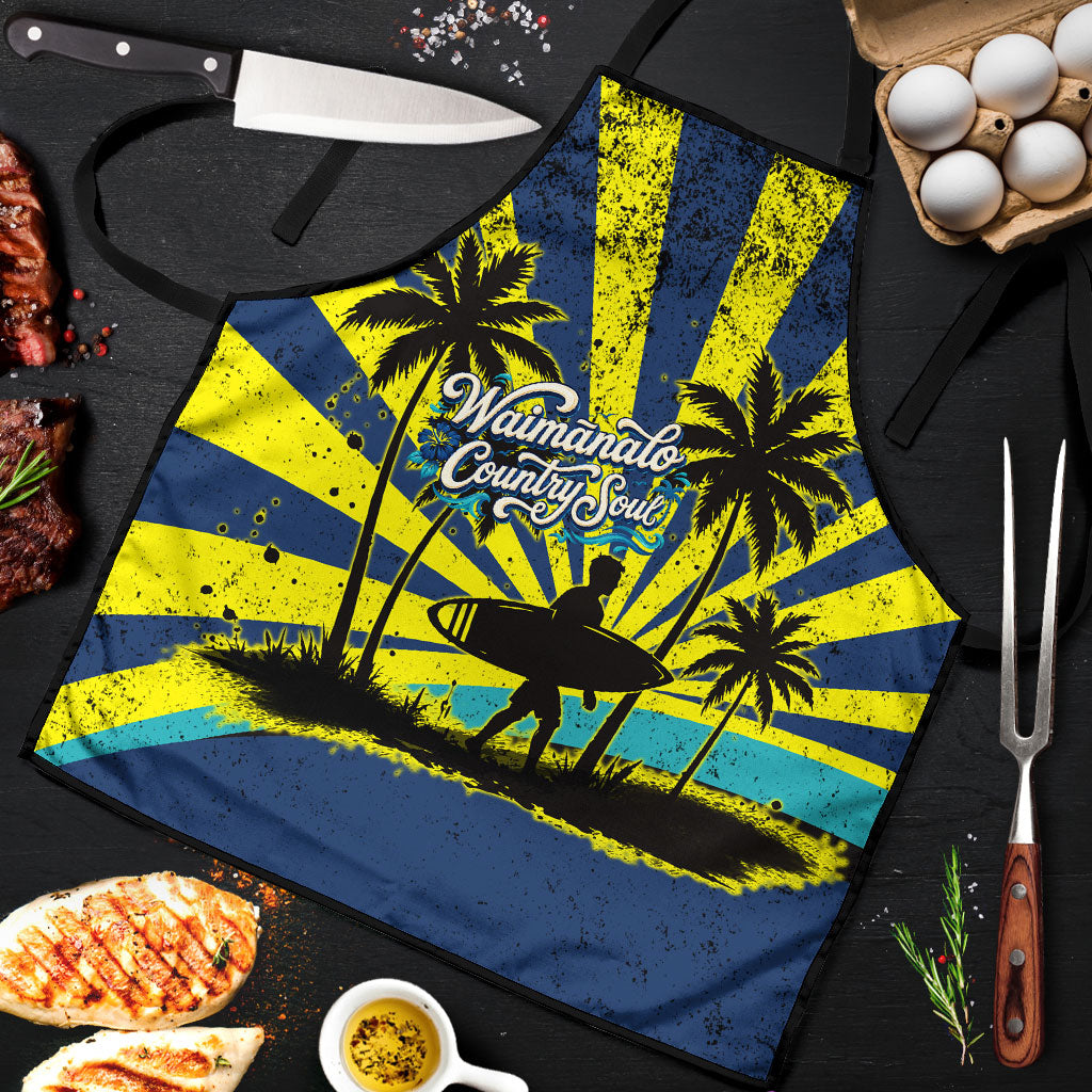 Waimanalo Oahu Hawaii Surfing Apron Tropical Beach Retro Sunburst Surfboard TS04 Yellow Blue - Polynesian Pride