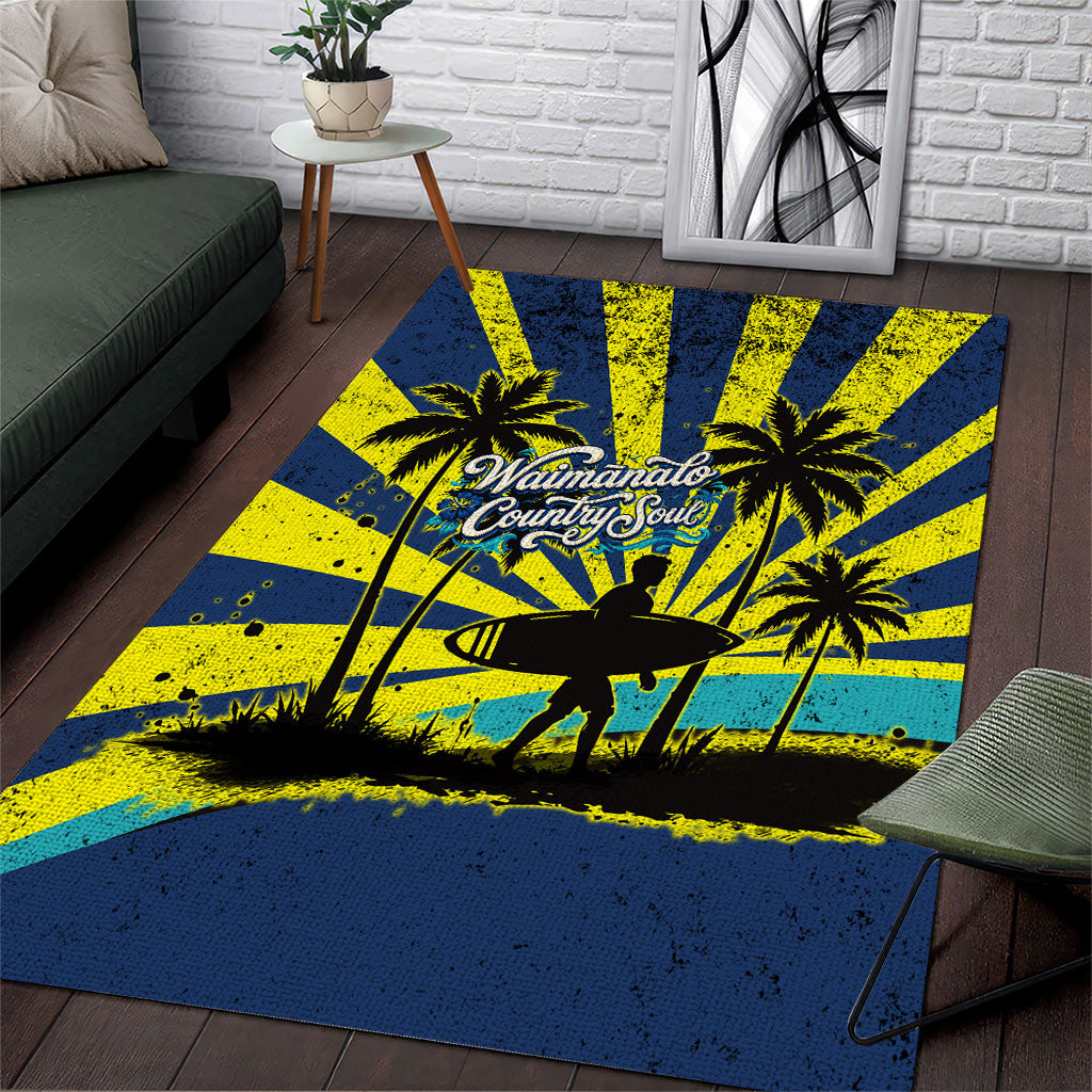 Waimanalo Oahu Hawaii Surfing Area Rug Tropical Beach Retro Sunburst Surfboard TS04 Yellow Blue - Polynesian Pride