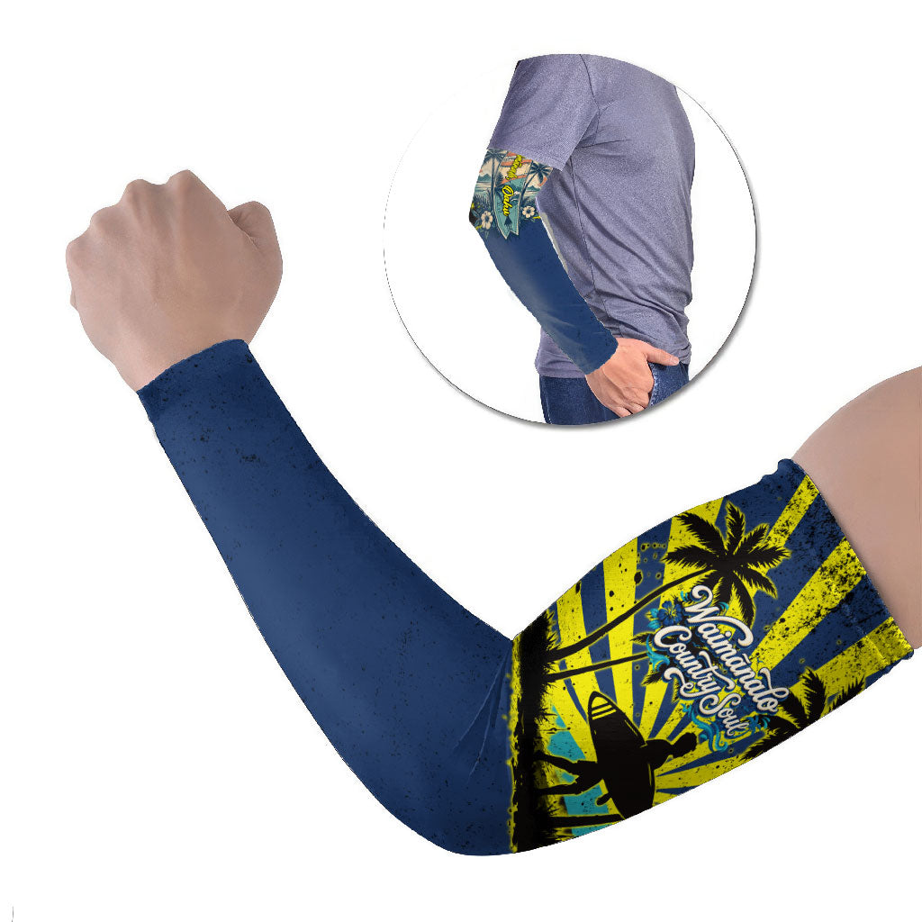 Waimanalo Oahu Hawaii Surfing Arm Sleeves Tropical Beach Retro Sunburst Surfboard TS04 Set of 2 Yellow Blue - Polynesian Pride