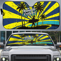 Waimanalo Oahu Hawaii Surfing Auto Sun Shade Tropical Beach Retro Sunburst Surfboard TS04 Yellow Blue - Polynesian Pride
