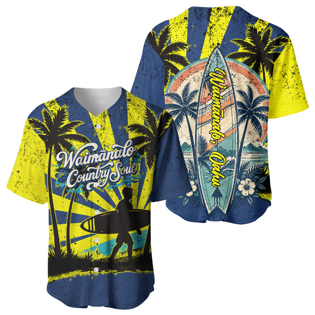 Waimanalo Oahu Hawaii Surfing Baseball Jersey Tropical Beach Retro Sunburst Surfboard TS04 - Polynesian Pride