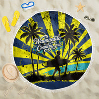 Waimanalo Oahu Hawaii Surfing Beach Blanket Tropical Beach Retro Sunburst Surfboard TS04 One Size 150cm Yellow Blue - Polynesian Pride