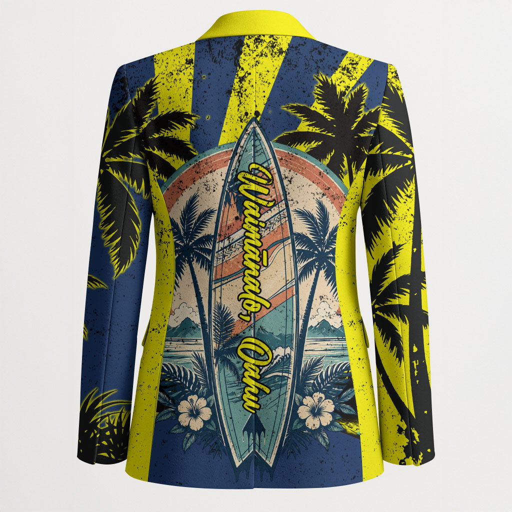 Waimanalo Oahu Hawaii Surfing Blazer Tropical Beach Retro Sunburst Surfboard TS04 - Polynesian Pride