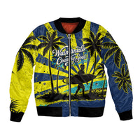 Waimanalo Oahu Hawaii Surfing Bomber Jacket Tropical Beach Retro Sunburst Surfboard TS04 Unisex Yellow Blue - Polynesian Pride