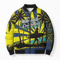 Waimanalo Oahu Hawaii Surfing Bomber Puffer Jacket Tropical Beach Retro Sunburst Surfboard TS04 Unisex Yellow Blue - Polynesian Pride