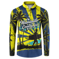 Waimanalo Oahu Hawaii Surfing Button Sweatshirt Tropical Beach Retro Sunburst Surfboard TS04 Yellow Blue - Polynesian Pride