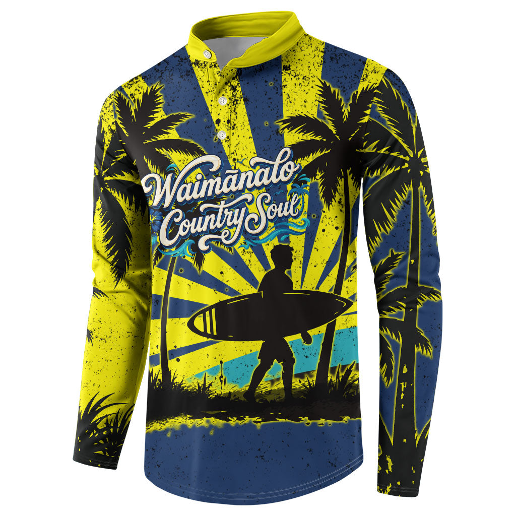 Waimanalo Oahu Hawaii Surfing Button Sweatshirt Tropical Beach Retro Sunburst Surfboard TS04 - Polynesian Pride