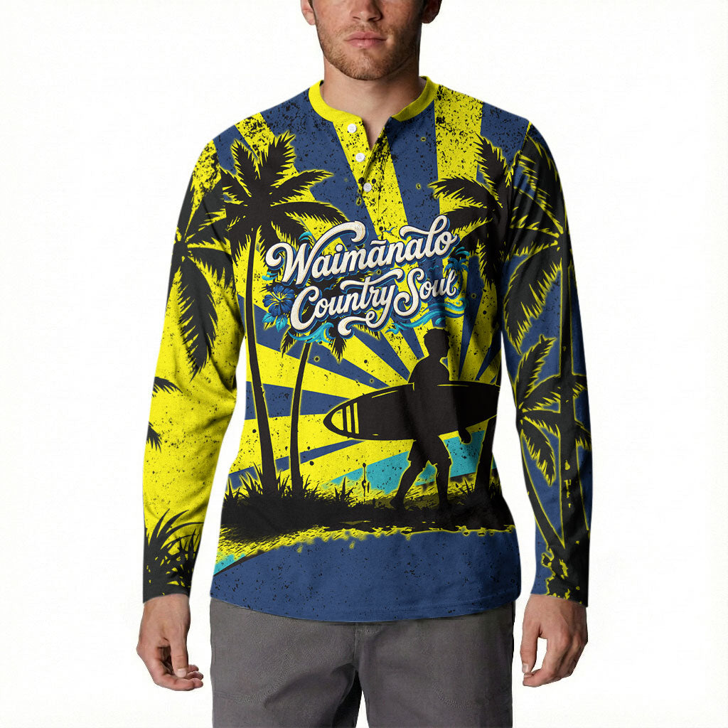 Waimanalo Oahu Hawaii Surfing Button Sweatshirt Tropical Beach Retro Sunburst Surfboard TS04 - Polynesian Pride