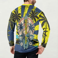Waimanalo Oahu Hawaii Surfing Button Sweatshirt Tropical Beach Retro Sunburst Surfboard TS04 - Polynesian Pride