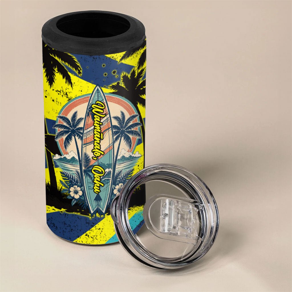 Waimanalo Oahu Hawaii Surfing 4 in 1 Can Cooler Tumbler Tropical Beach Retro Sunburst Surfboard TS04 - Polynesian Pride