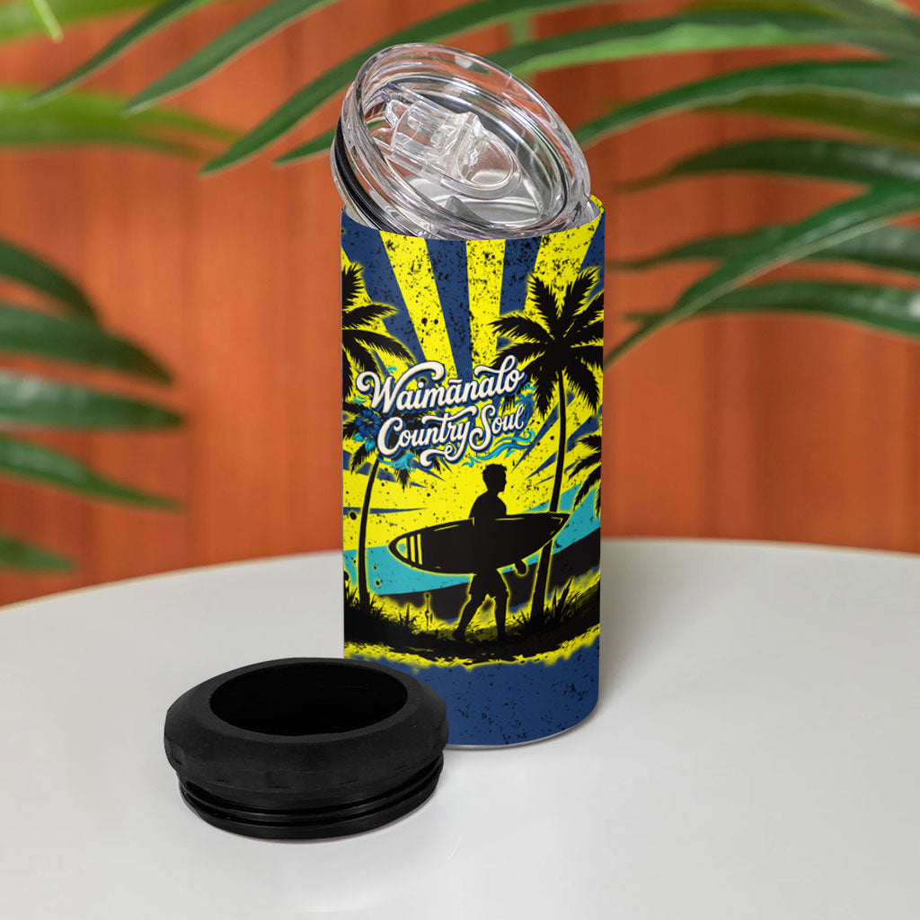 Waimanalo Oahu Hawaii Surfing 4 in 1 Can Cooler Tumbler Tropical Beach Retro Sunburst Surfboard TS04 - Polynesian Pride