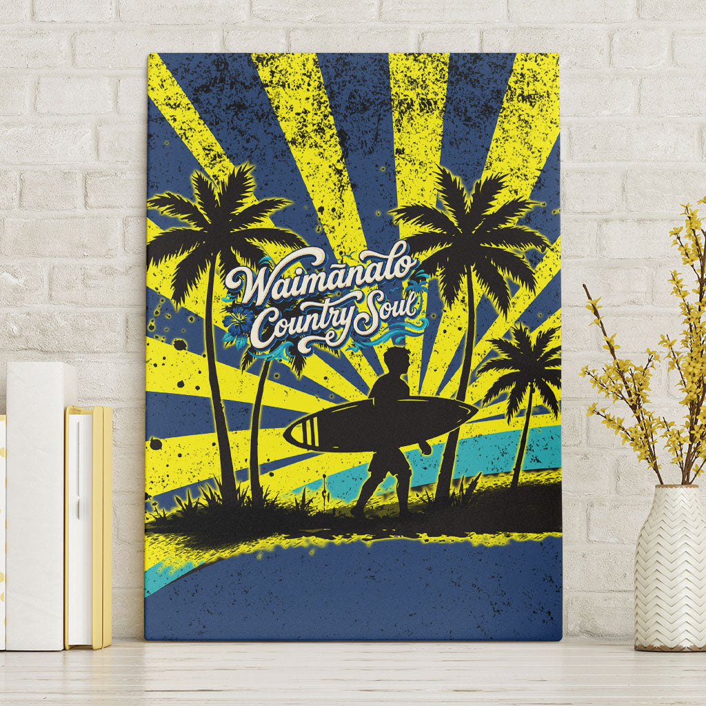 Waimanalo Oahu Hawaii Surfing Canvas Wall Art Tropical Beach Retro Sunburst Surfboard TS04 Without Frame Yellow Blue - Polynesian Pride