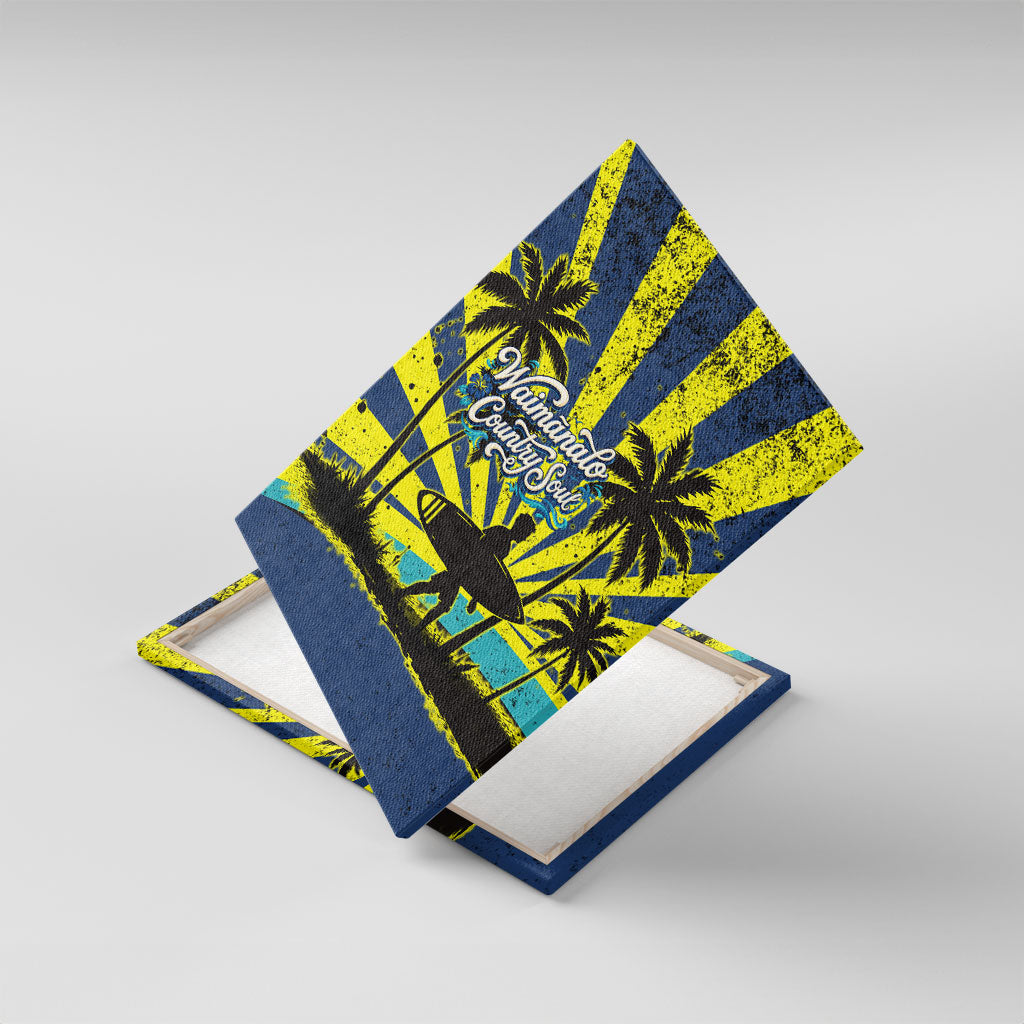 Waimanalo Oahu Hawaii Surfing Canvas Wall Art Tropical Beach Retro Sunburst Surfboard TS04 With Frame Yellow Blue - Polynesian Pride