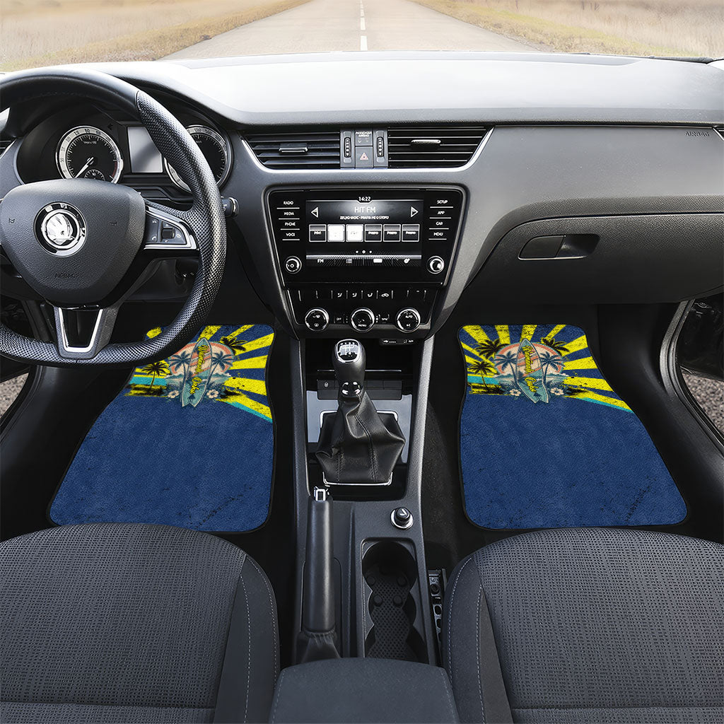 Waimanalo Oahu Hawaii Surfing Car Mats Tropical Beach Retro Sunburst Surfboard TS04 Set 2pcs - Front Yellow Blue - Polynesian Pride
