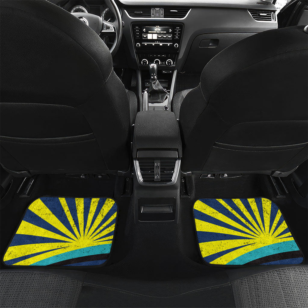 Waimanalo Oahu Hawaii Surfing Car Mats Tropical Beach Retro Sunburst Surfboard TS04 Set 2pcs - Back Yellow Blue - Polynesian Pride