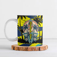 Waimanalo Oahu Hawaii Surfing Ceramic Mug Tropical Beach Retro Sunburst Surfboard TS04 Yellow Blue - Polynesian Pride